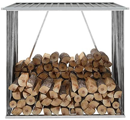 Catherinol Brennholzlager, Kaminholzregal Aussen, Holzunterstand, Holzregal, Wetterschutz, Verzinkter Stahl 163 x 83 x 154 cm Grau