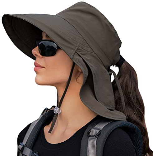 Wasserdichte Wander-Safari-Hüte UPF 50 Sonne UV-Schutz breite Krempe Nackenklappe für Damen