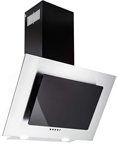 PKM Dunstabzugshaube Silber Schwarz 60cm Glasschirm Schräghaube Wandhaube (Abluft)