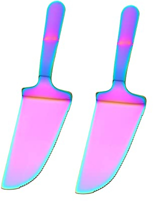 Duories 2 Stück Edelstahl Tortenschaufel Tortenheber mit Gezahnte Schneidklinge,Tortenmesser Kuchenheber Kuchenmesser Kuchenschaufel Tortenschieber für Kuchen Pizza Käse Torten,Spülmaschinenfest,Bunt
