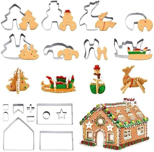 XiXiYang Lot de 18 emporte-pièces de Noël en forme de maison en pain d'épices en acier inoxydable pour fondant, muffins, biscuits, bricolage