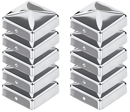 siwitec Set di 10 tappi per pali in legno, 70 x 70 mm, piatto/piramide, tappi per recinzioni in acciaio inox, tappo di copertura per pali di recinzione, copertura per pali