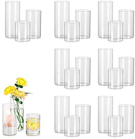 Hewory Cylindervaser i glas - 24 st, hög cylindervas i klarglas för blommor, ljushållare för kronljus, blomvas för bordsdekoration vid bröllop, 10/15/20cm
