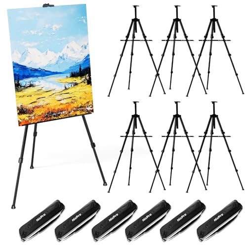 Nicpro Kunst-Staffelei-Ständer – Aluminium-Metall-Stativ für Schilder, Ausstellungen, Poster, Leinwand – verstellbare Höhe von 43,2 bis 167,6 cm – 6 Stück, schwarze Staffeleien