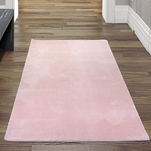 Teppich-Traum Moderner Teppich Waschbar Einfarbig Rosa 80x150 cm | Kuschelig-weich, bis 30 °C waschbar, pflegeleicht, rutschfest, langlebig, saugrobotergeeignet, Schlaf- & Kinderzimmer