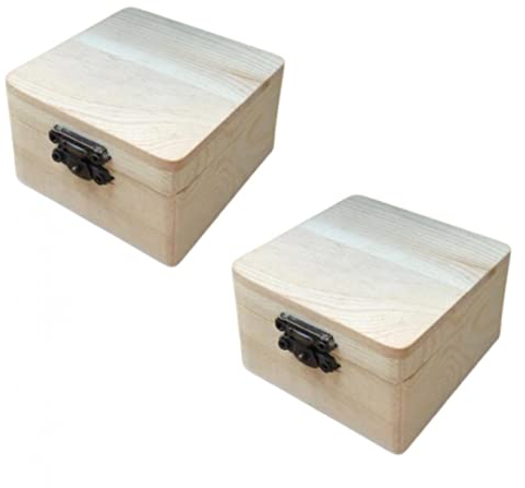 Kleine Holzkiste mit Deckel & Schloss, Natur Aufbewahrungskiste Bastel & Geschenkkiste,Holz-Schatzkisten, 2er Set auch zum Bemalen, Holztruhen, Schatzkiste, Schmuckkästchen, 8 * 8 * 4,5 cm (ca.)