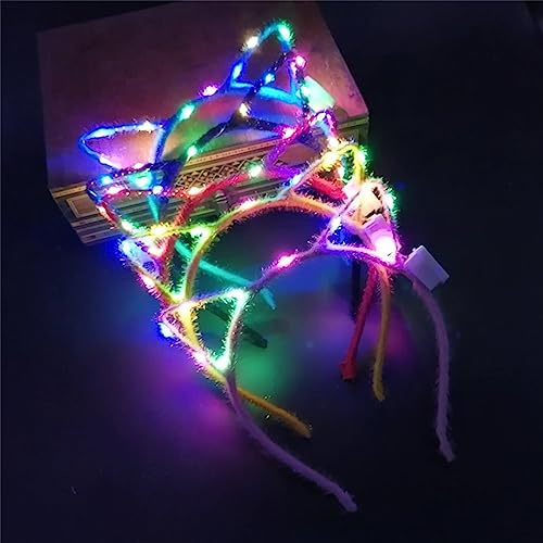 REQO 10 Stück Katzenohren Stirnband Set, LED niedliche Katze leuchtende Kopfbedeckung,leuchtende Mädchen Kopfbedeckung Partyzubehör für Nachtclubs,Raves,Weihnachten,Halloween, Erwachsene