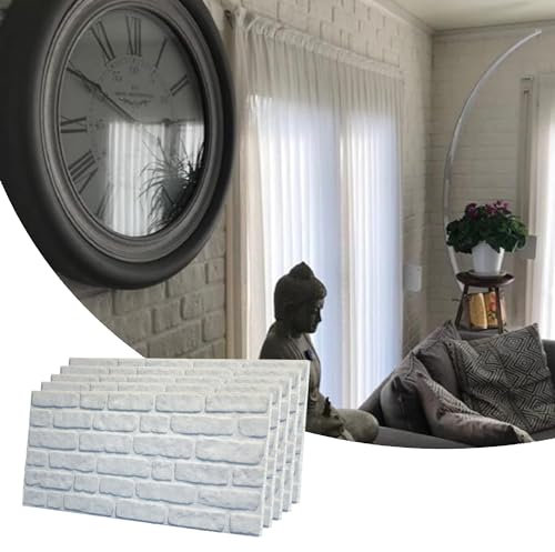 Dundee Deco 3D Wall Panels Faux Brick - Cladding, White Stone Look Wall Paneling, Styrofoam Facing for Living Room, Kitchen, Bathroom, Balcony, Bedroom, Set of 5, Covers 27 sq ft