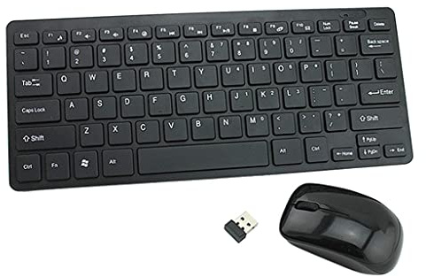 Tiuimk Juego de teclado y mouse inalámbricos pequeños, diseño compacto de teclas de chocolate con cubierta de teclado, color negro