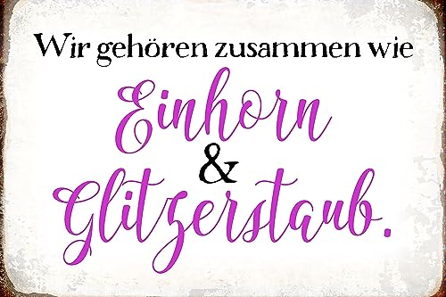 Blechschild 18x12 cm Einhorn und Glitzerstaub Wand Deko Bar Kneipe Sammler Geschenk