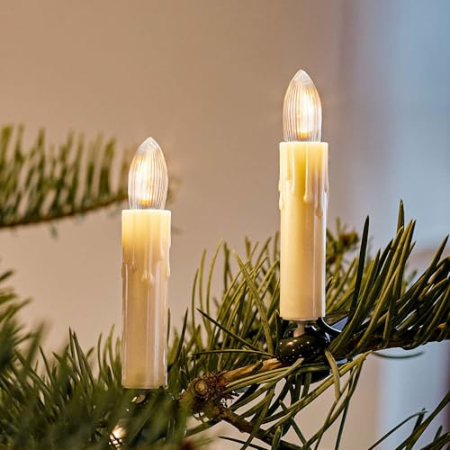 hellum Lichterkette innen LED-Filament Wachstropfen perlmutt, 15 Kerzen | Made in Germany warmweiß, Lichterkette Kerzen mit Clip, 9,80m beleuchtet, Kabel grün, teilbarer Stecker <59lm 814088