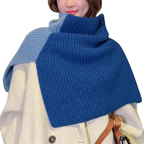 SUNMME Damen-Schal, einfarbig, Schlitz, hoher Kragen, Strickschal, warmer Pullover, Wollschal, großes Halstuch, Schwarz (blau, Einheitsgröße)