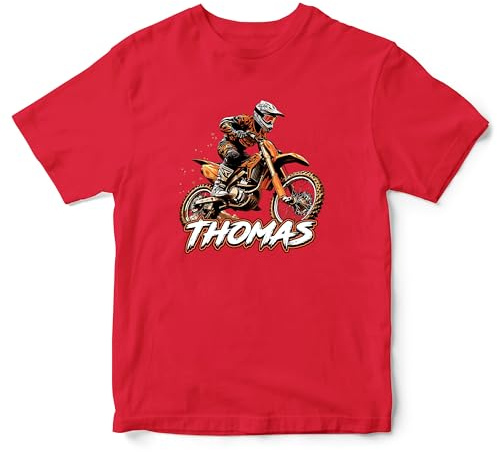 Personalised Orange Dirt Bike Boys T Shirt Kids Custom Motocross Tee Off Road Motorcycle Top