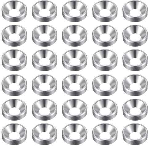 QUARKZMAN 30pcs Arandela Avellanada M5 de Aleación de Aluminio Anodizado, Arandelas de Tornillo para Accesorios Mecánicos, Color Plata