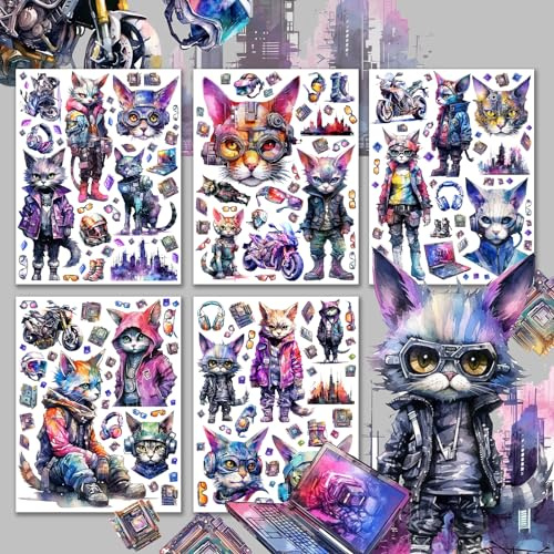 Decoupage Paper Pack (15 Sheets 8x11) Cyberpunk Street Cats HANATABA Vintage Styled Ephemera Pictures for Decoupage Craft and Scrapbooking