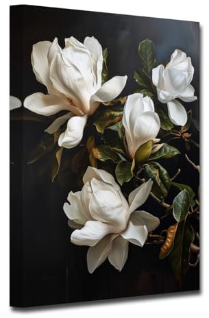 CXHOSTENT Vintage Flower Wall Art Blooming White Floral Painting Canvas Prints Black and White Flower Pictures Wall Decor For Bedroom Framed (Flower-2, 50.00 x 75.00 cms)