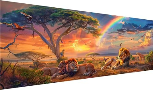 Diamond Painting XXL 130x50 cm, DIY Löwe Diamant Painting Bilder, 5D Sonnenuntergang Diamond Painting Set, Diamant Kristall Strass Kreuzstich Painting, Diamond Painting Erwachsene, Wanddeko Wohnzimmer