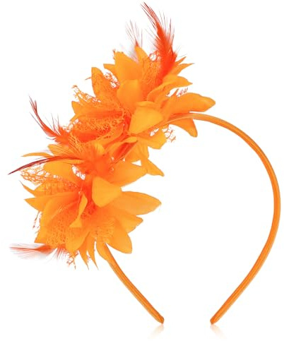 MWOOT Fjäder hårband med konstgjorda blommor, 1920-tals fascinator huvudbonad för kvinnor, orange fjäder 20-talet pannband för karneval cocktail bröllop te party tillbehör