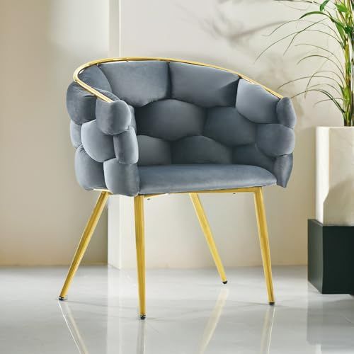TavilaEcon Luxus-Samt-Stuhl, modern & stilvoll, für Wohnzimmer & Esszimmer - Makeup-Sessel, Set von 1, vergoldete Eisenbeine, Farbwahl: Beige, Grau, Grün - Bubble Design (Grau)