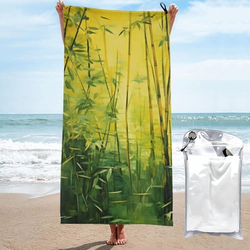 Mexpekil Forest Green Bamboo Large Beach Towels for Adults Sand Free Microfibre Beach Towel Quick Dry Bath Towel Lightweight Travel Towel with Bag for Gym Camping Swim Yoga 80x160cm