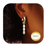 DOCHAIS Ohrringe Silber 925 14K vergolde Creolen Gold mit Perlen Hypoallergen Perlen Ohrringe Creolen Hängend Lang Ohrring Damen Frauen Schmuck Gold
