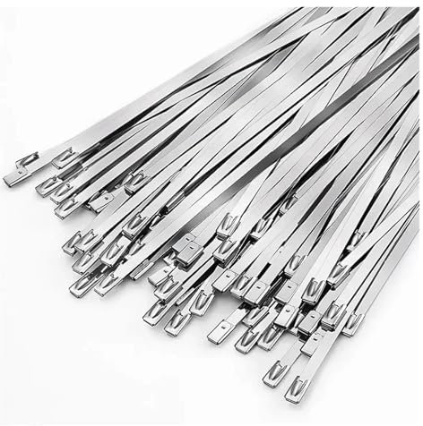 DAISHUJIE Stainless Steel Cable Ties 100 200 Pcs 10mm 0.39 inch 304 Stainless steel cable twist tie lock metal zip wrap coated metal detectable cable tie(200PCS,10x600mm)
