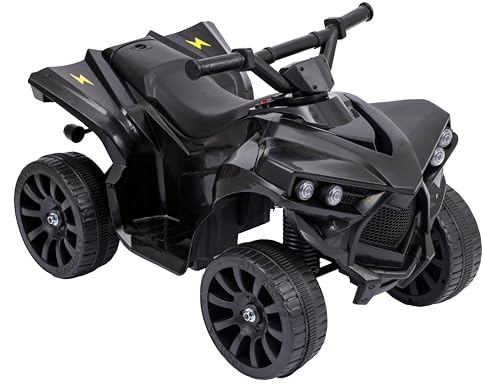 Baroni Toys Quad électrique pour Enfants 1-4 Ans avec Guidon, Effets sonores et Lumineux, Quad avec Marche Avant et arrière, Batterie Rechargeable 6 V, Facile à Assembler, 70x42x45 cm (Noir)
