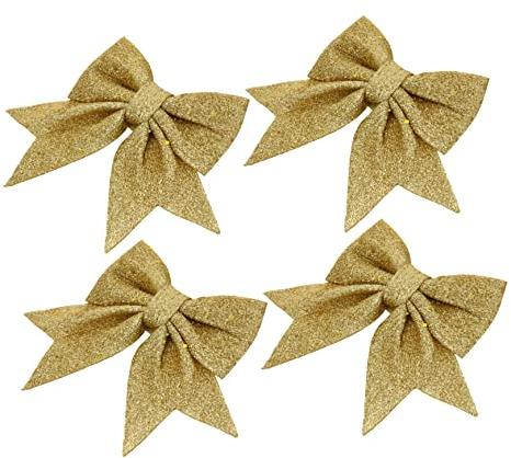 KONTONTY 4 Stück Kleine Weihnachtsschleifen Perlwolle Goldstaub Effekt Schleifenornament Weihnachtsdeko Für Baum Und Feiern