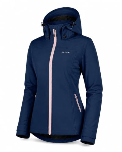 KUTOOK Chaqueta Softshell Impermeable para Mujer Invierno Transpirable ligera desmontable Running Senderismo Esquí Ciclismo HC402