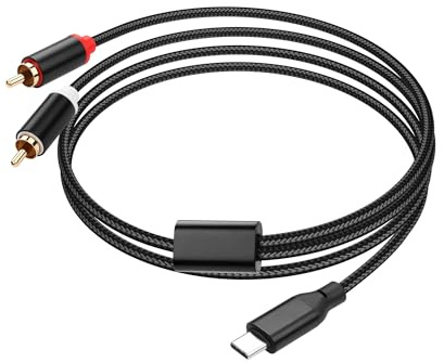 PNGKNYOCN Câble audio USB C vers 2 RCA, Type-C vers 2 RCA Male Y Splitter Car Stereo Cord with Chip for Car Stereo Phone Laptop Tablet Speaker （1M/3.3FT）