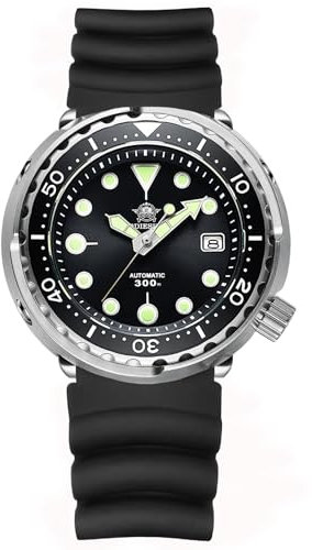 ADDIESDIVE Automatisch Dive Herrenuhr Saphirglas Diver Wasserdicht 300M NH35 Großes Gesicht Edelstahl Herrenuhr, Blackrubber