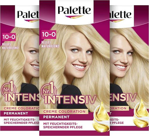 Palette Intensiv Creme Coloration 10-0/200 Helles Naturblond (3 x 115 ml), permanente Haarfarbe für leuchtende, langanhaltende Farbbrillanz & 100% Grauabdeckung
