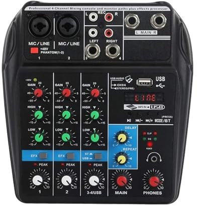 Mesa de Mezclas, Mezclador de Sonido de Audio de 4 Canales, Mini Consola mezcladora portátil for DJ, Compatible con