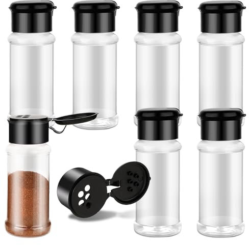 TIESOME 6 barattoli vuoti in plastica per spezie con coperchio shaker, contenitori per condimenti, contenitori rotondi vuoti per spezie, contenitori trasparenti per spezie, peperoni, sale, per