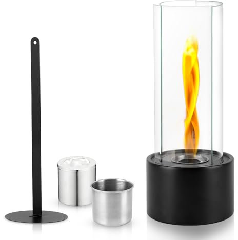 Bio Ethanol Tischkamin 16x40cm mit Tornado-Flamme｜3-teilige Glasscheibe + Regelbare Brenndauer｜Sicher für Wohnzimmer & überdachte Balkone