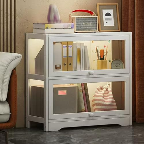 GLMGBP Acryl-Vitrine, Vitrinenkästen aus natürlichem Bambusmaterial, Klapp- und Schwebetür, versiegelt und staubdicht, leicht zu reinigen (Größe: 80 x 30 x 73 cm)