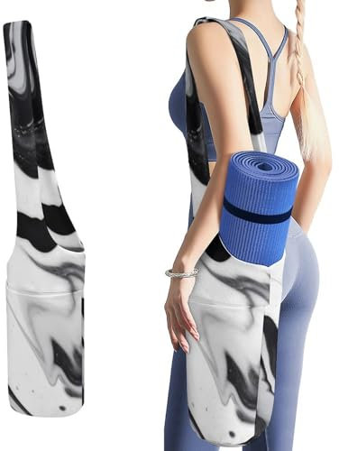 JTREHY Yogamatten-Tragetasche, schwarz und weiß lackiert, gemischte bedruckte Damen-Yoga-Tasche mit multifunktionalen Aufbewahrungstaschen, große Yogamatten-Tasche, passend für die meisten Yogamatten