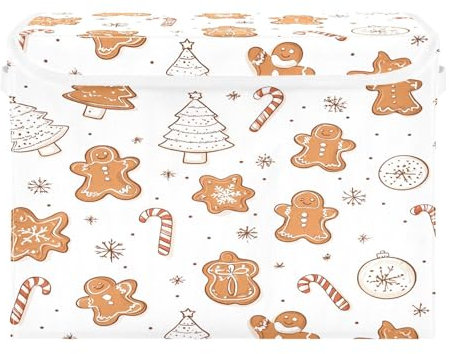 Ewusp Scatole natalizie di pan di zenzero con coperchio e manici, grandi, pieghevoli, in tessuto, per armadio, organizer per casa, ufficio, stanza dei bambini