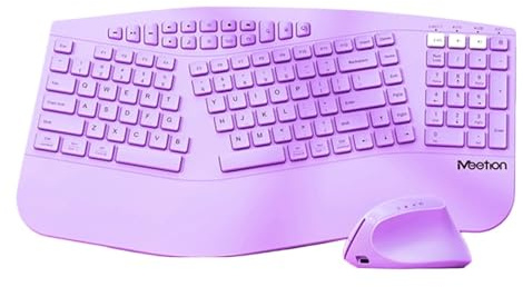 PYRIOLHI Ergonomic wireless keyboard - 2.4G connectivity - Bluetooth keyboard - SilentSuitable for PCs, laptops, PCs, Macs, Windows - Coloured(Purple)