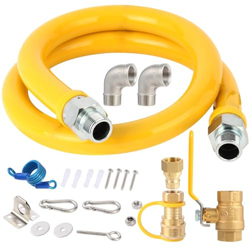 Wayona 3/4” Gas Hose with Quick Connect Fittings, 48 inch Gas Flex Line Connector Kit, 1675kit48 Safety System Kit Flexible Natural Gas Line Hose for Commercial Kitchen Equipment