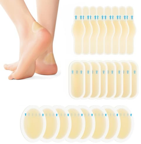 AOOTUERL Gel Drocolloide cuscinetto per vesciche, 24 Pezzi Impermeabile Invisibile Cerotti Vesciche Tallone, per tallone, piede e pelle (3 Modelli)