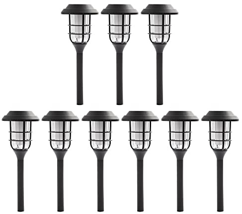 Nowa Solarlampen Garten Deko für Außen Erdspiess Terrassenleuchten Flammeneffekt Laterne, Kunststoff schwarz, Akku 6-8h, LED warmweiß, DxH 12x43cm, 9er Set