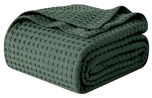 Elegant Comfort Premium 100% Cotton Waffle Blanket - Lightweight Breathable Waffle Weave Bed Blanket - Soft and Warm All Season Blanket for Couch, Sofa and Bed, Full Size 88x88 Inches, Hunter Green