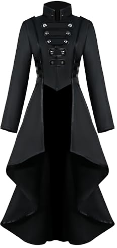 AJGEGJE Chaqueta Steampunk para mujer, chaqueta de frack gótica, vintage, palacio victoriano, Halloween, disfraz medieval, carnaval, fiesta, cosplay, ropa (negro, XXL)