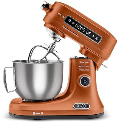Karaca Pro Artisan Küchenmaschine mit integrierter Waage & Timer, 1600W 5L Edelstahl-Schüssel, Knetmaschin, Teigmaschine, 12 Geschwindigkeitsstufen, Touchscreen, leiser Betrieb, Sonnenverbrannt Glühen