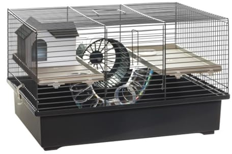Mäusekäfig Hamsterkäfig Nagerkäfig 49x32,5x29cm mit Zubehör (schwarz)