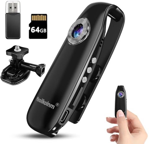 Meoilkolnm Mini Body Camera with Audio Video Recording 1080P 64GB Portable POV Motion Detection Video Recorder with Magnetic Pocket DV Portable for Cycling, Pets