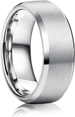 WATEFOER Anillos de Acero Inoxidable para Hombres 8MM Anillo Clásico de Boda Acabado Mate Anillos de Compromiso Biselado Borde Pulido Anillos de Promesa para Hombre Mujer Unisex (Plata, 12)