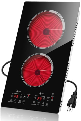 GRACEALL 2 Burner Electric Stove 12 inch Hot Plate for Cooking, Built-in Infrared Cooktop, 120V Ceramic Hotplate Plug in Infrared Cooker, Countertop and Built-in Compatible