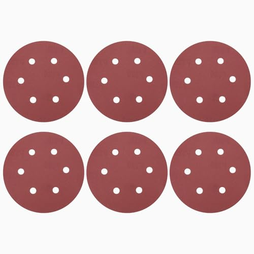 sourcing map 25Pcs 6Inch Sanding Discs 320Grit Red Aluminum Oxide 6 Hole | Hook and Loop Sandpaper Orbital Sander Sandpaper for Woodworking Automotive Metal Polishing